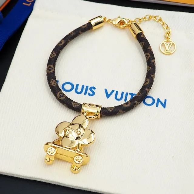 Louis Vuitton Brown Gold Monogrammed Leather Cord Hardware Bracelet 5