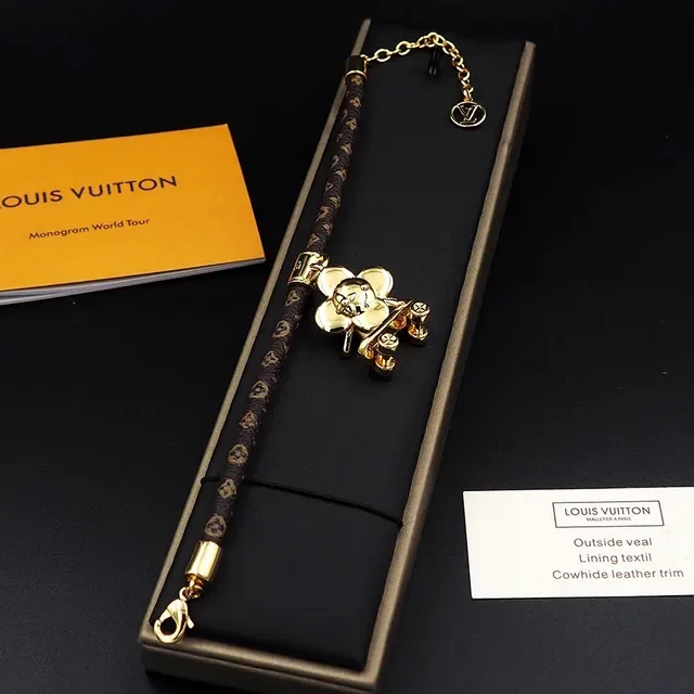 Louis Vuitton Brown Gold Monogrammed Leather Cord Hardware Bracelet 6