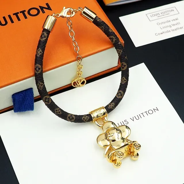 Louis Vuitton Brown Gold Monogrammed Leather Cord Hardware Bracelet 7