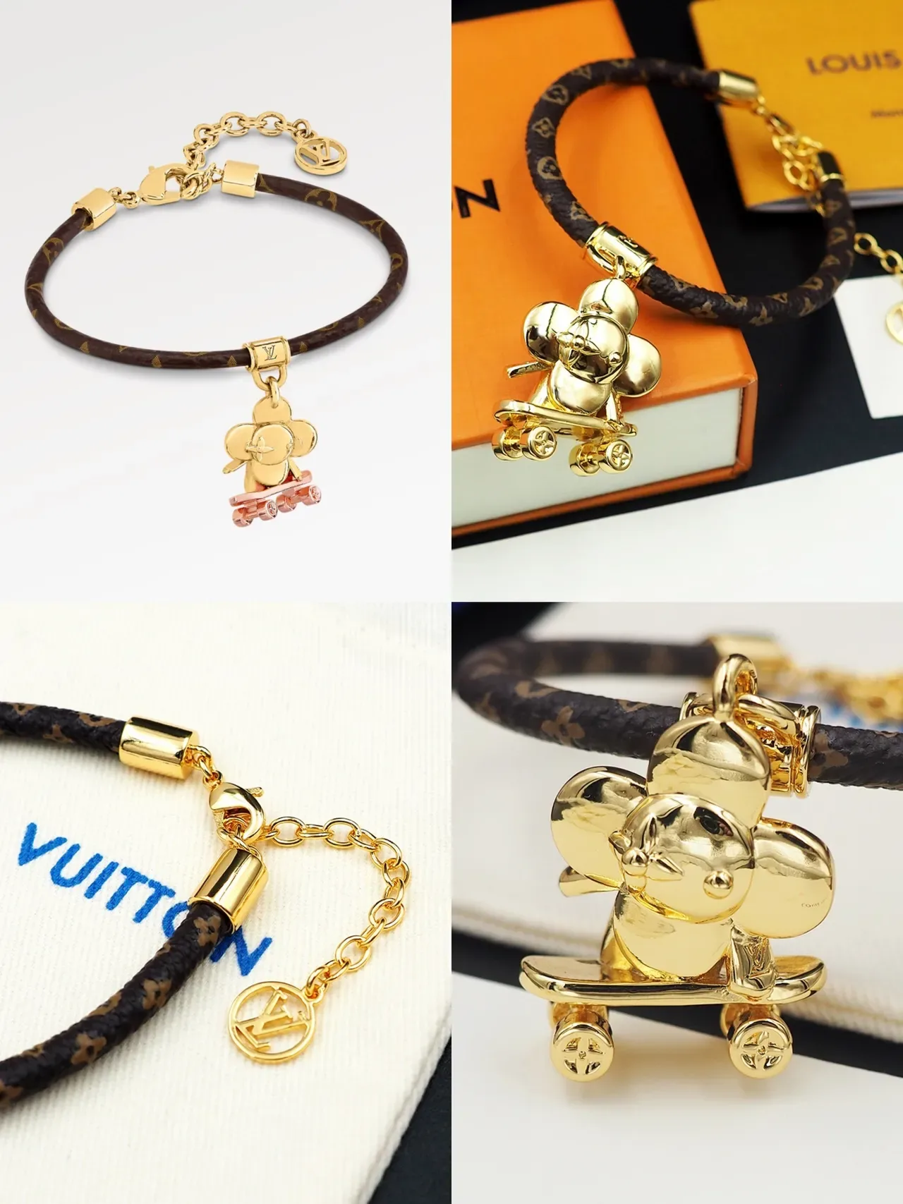Louis Vuitton Brown Gold Monogrammed Leather Cord Hardware Bracelet 8