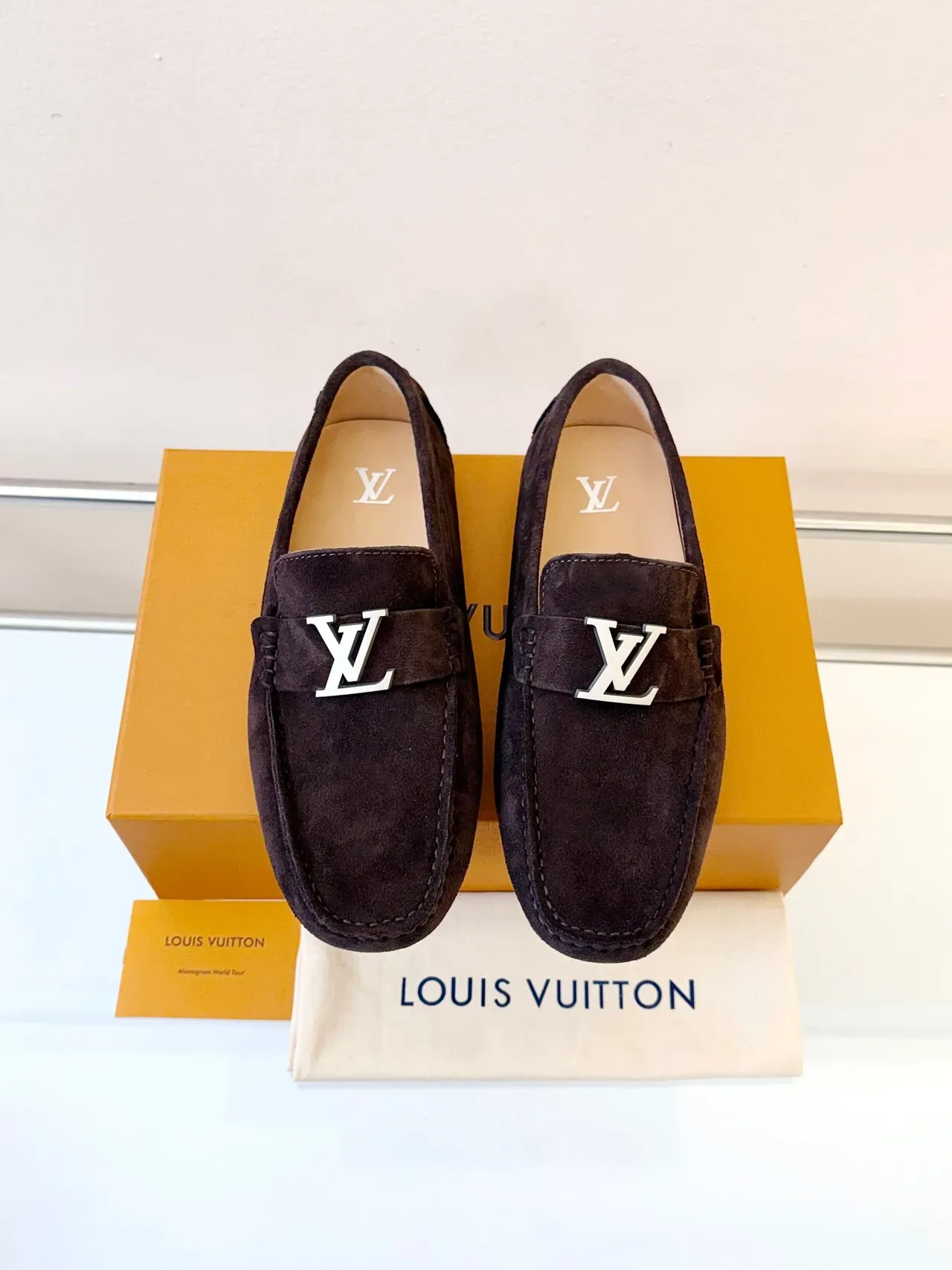 Louis Vuitton Brown Suede LV Logo Loafers 6