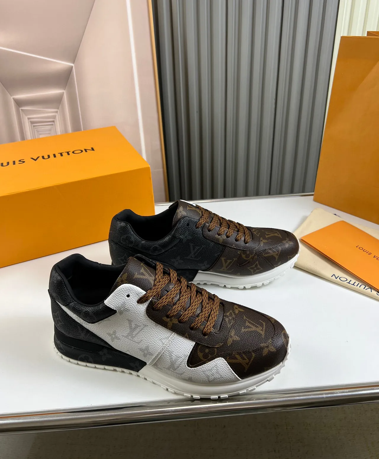 Louis Vuitton Brown White Monogram Canvas Asymmetrical Paneling Lifestyle Sneakers 8