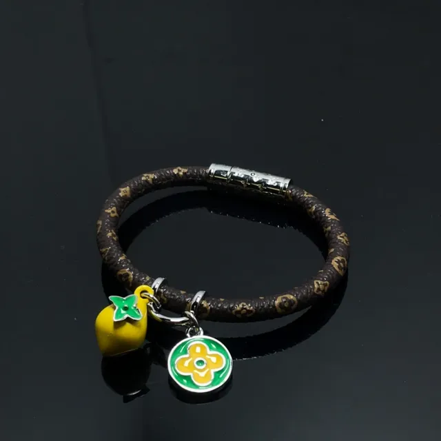 Louis Vuitton Brown Yellow Braided Leather Monogram Floral Pattern Bracelet 2