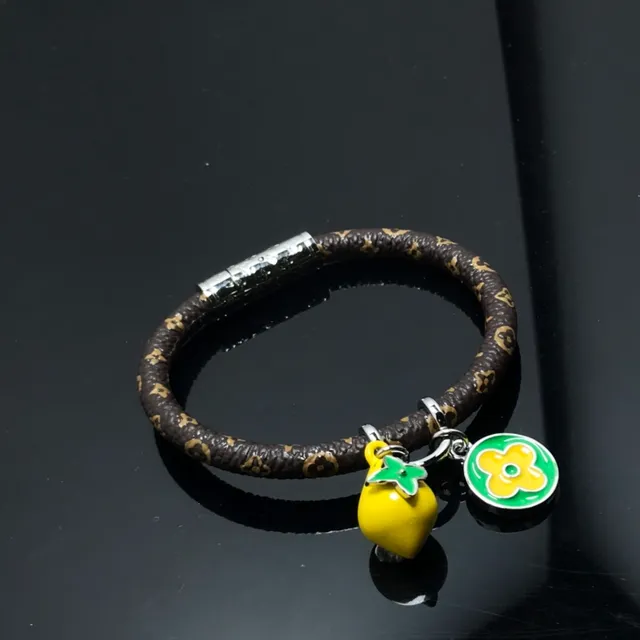 Louis Vuitton Brown Yellow Braided Leather Monogram Floral Pattern Bracelet 3