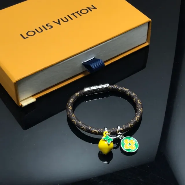 Louis Vuitton Brown Yellow Braided Leather Monogram Floral Pattern Bracelet 4