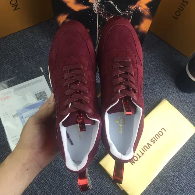 Louis Vuitton Burgundy Red Suede Upper Glossy Patent Stripe Lifestyle Sneakers 3