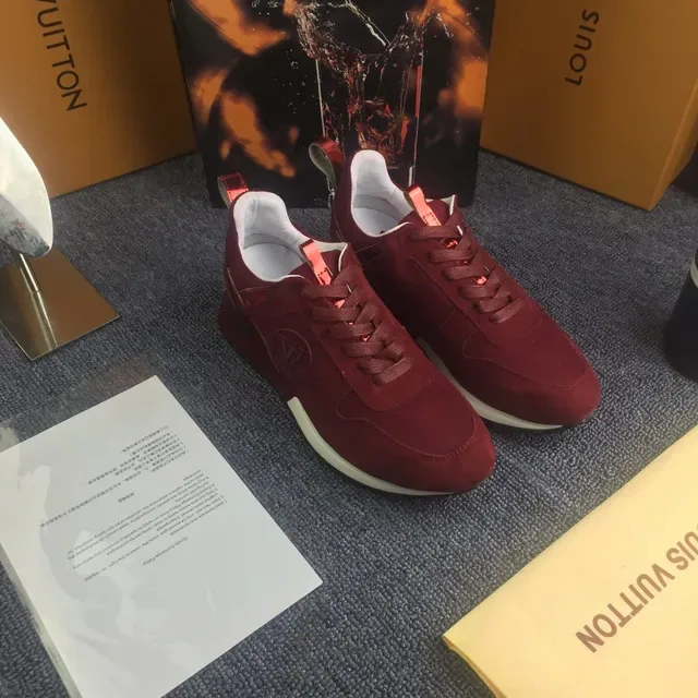 Louis Vuitton Burgundy Red Suede Upper Glossy Patent Stripe Lifestyle Sneakers 5