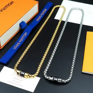 Louis Vuitton Chain Necklace Gold Silver Boxy Link Cylindrical Monogrammed Clasp Necklace