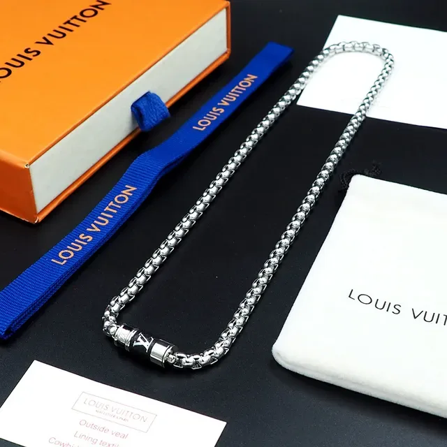 Louis Vuitton Chain Necklace Gold Silver Boxy Link Cylindrical Monogrammed Clasp Necklace 2