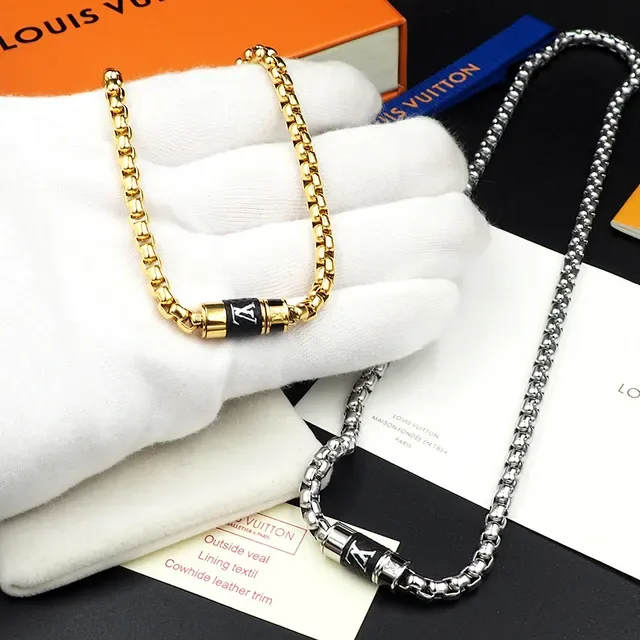Louis Vuitton Chain Necklace Gold Silver Boxy Link Cylindrical Monogrammed Clasp Necklace 6