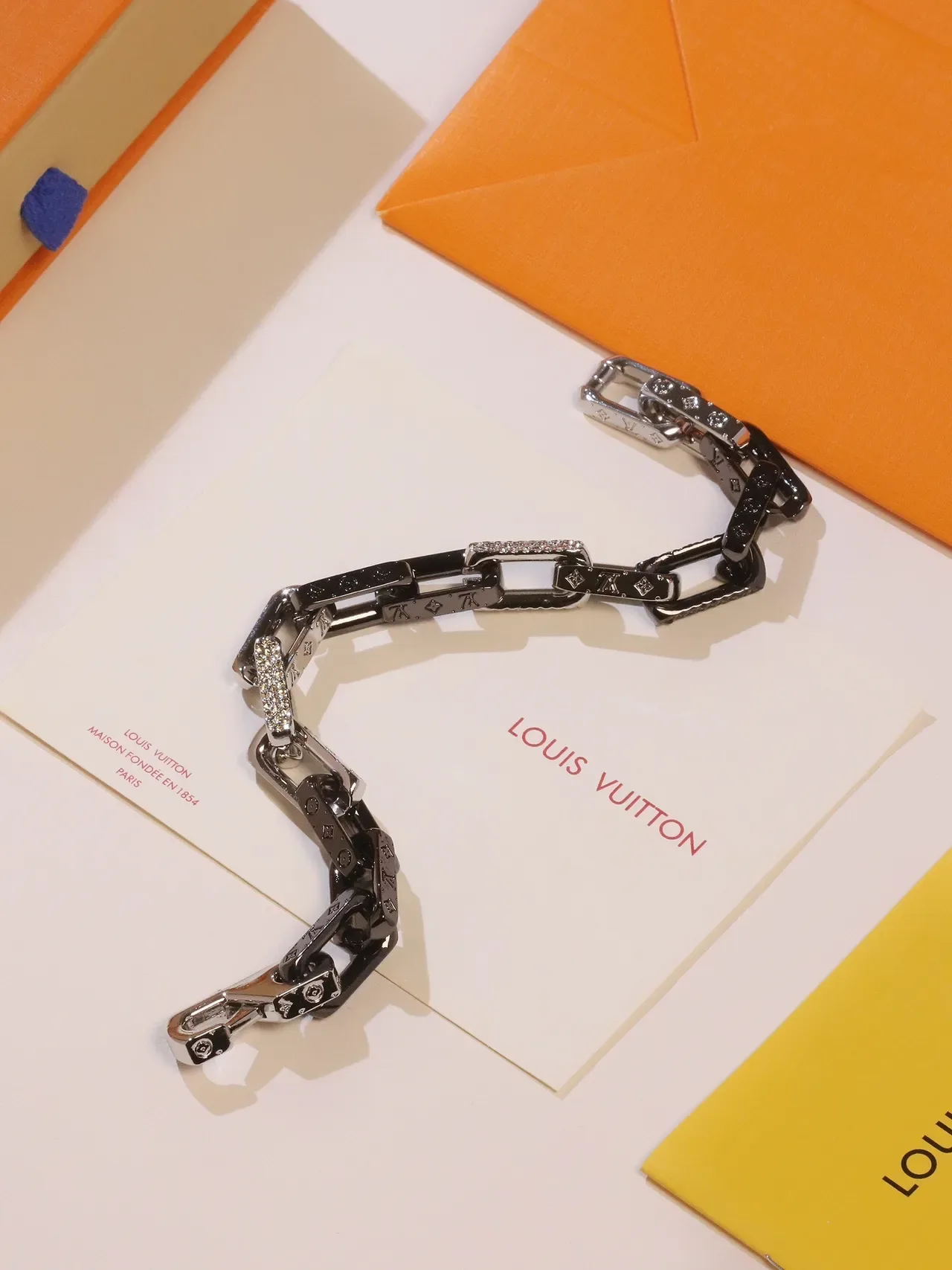 Louis Vuitton Chain Reaction Black Silver Chunky Link Two-Tone Metal Necklace 3