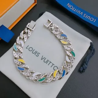 Louis Vuitton Chain Reaction Multicolor Chunky Curb-Link Enamel-Accented Brazalete