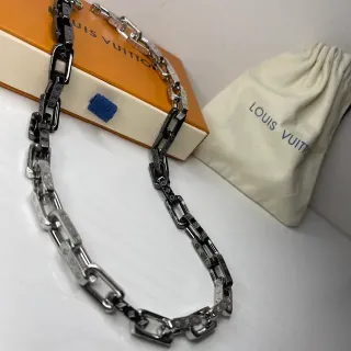 Louis Vuitton Chain Reaction Silver Black Chunky Link Monogram-Engraved Necklace