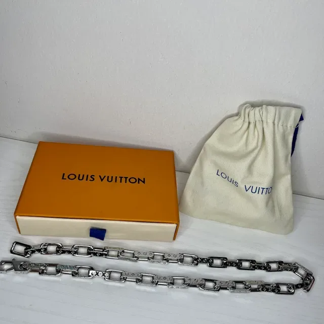 Louis Vuitton Chain Reaction Silver Black Chunky Link Monogram-Engraved Necklace 8