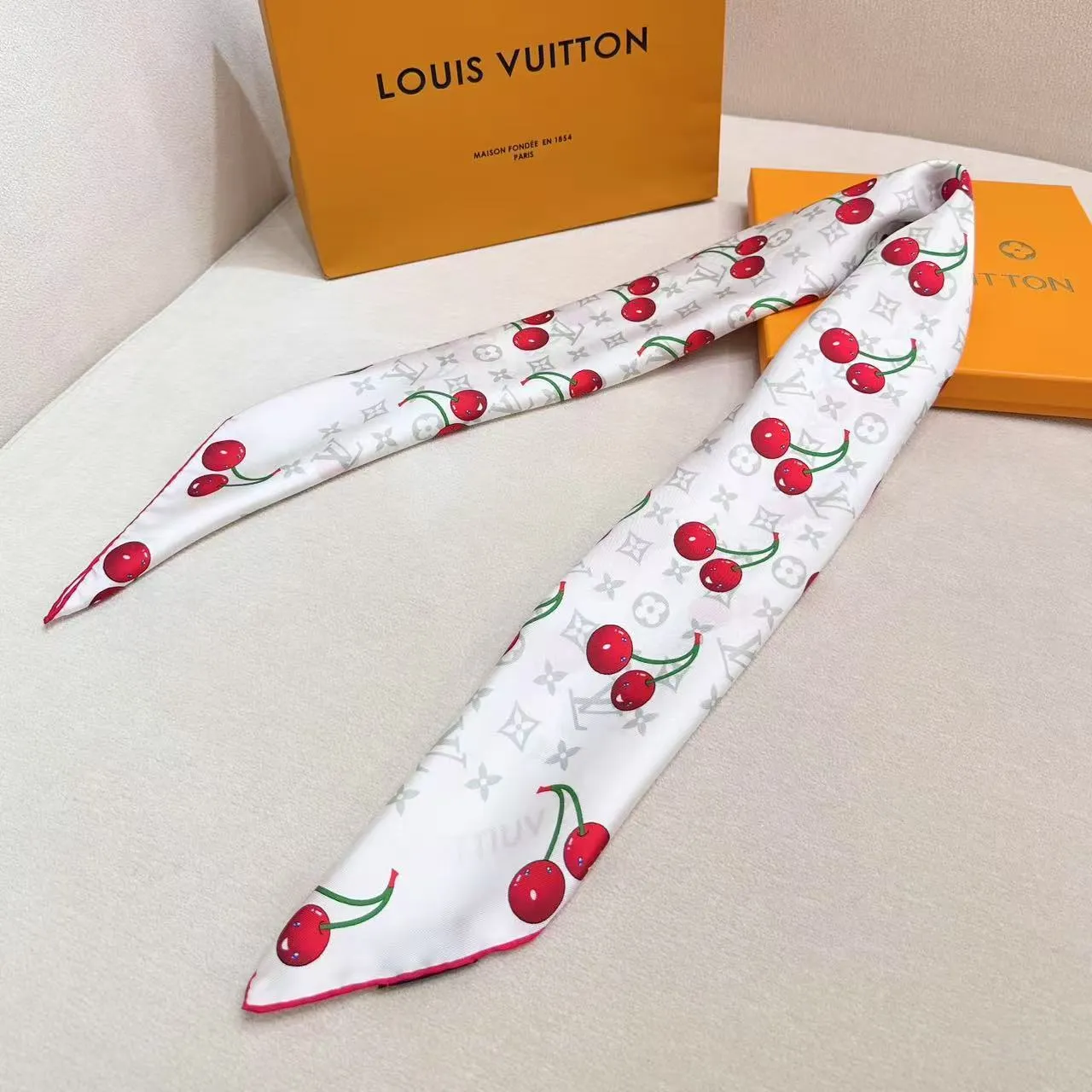 Louis Vuitton Cherry Print Monogram Silk Scarf 3