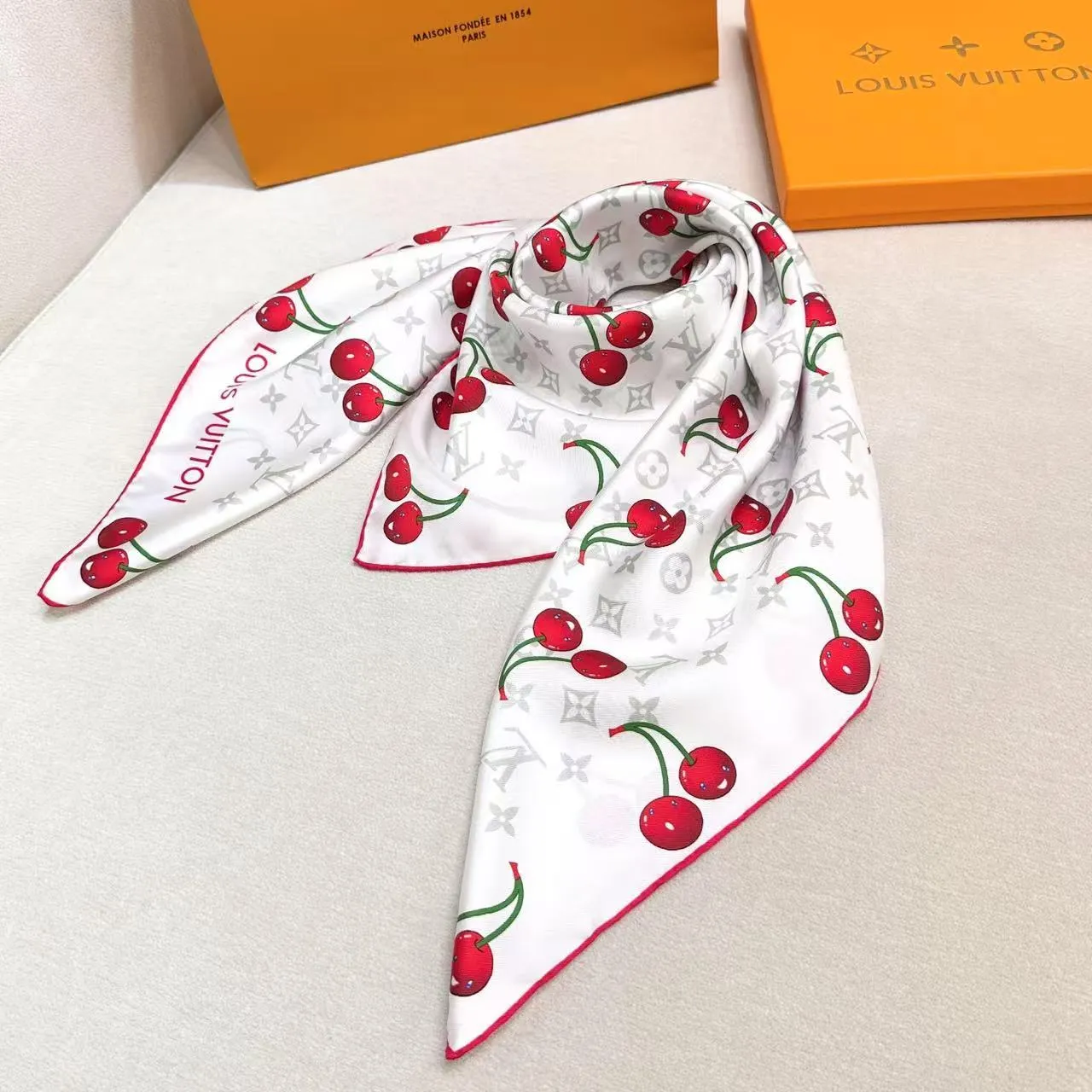 Louis Vuitton Cherry Print Monogram Silk Scarf 4