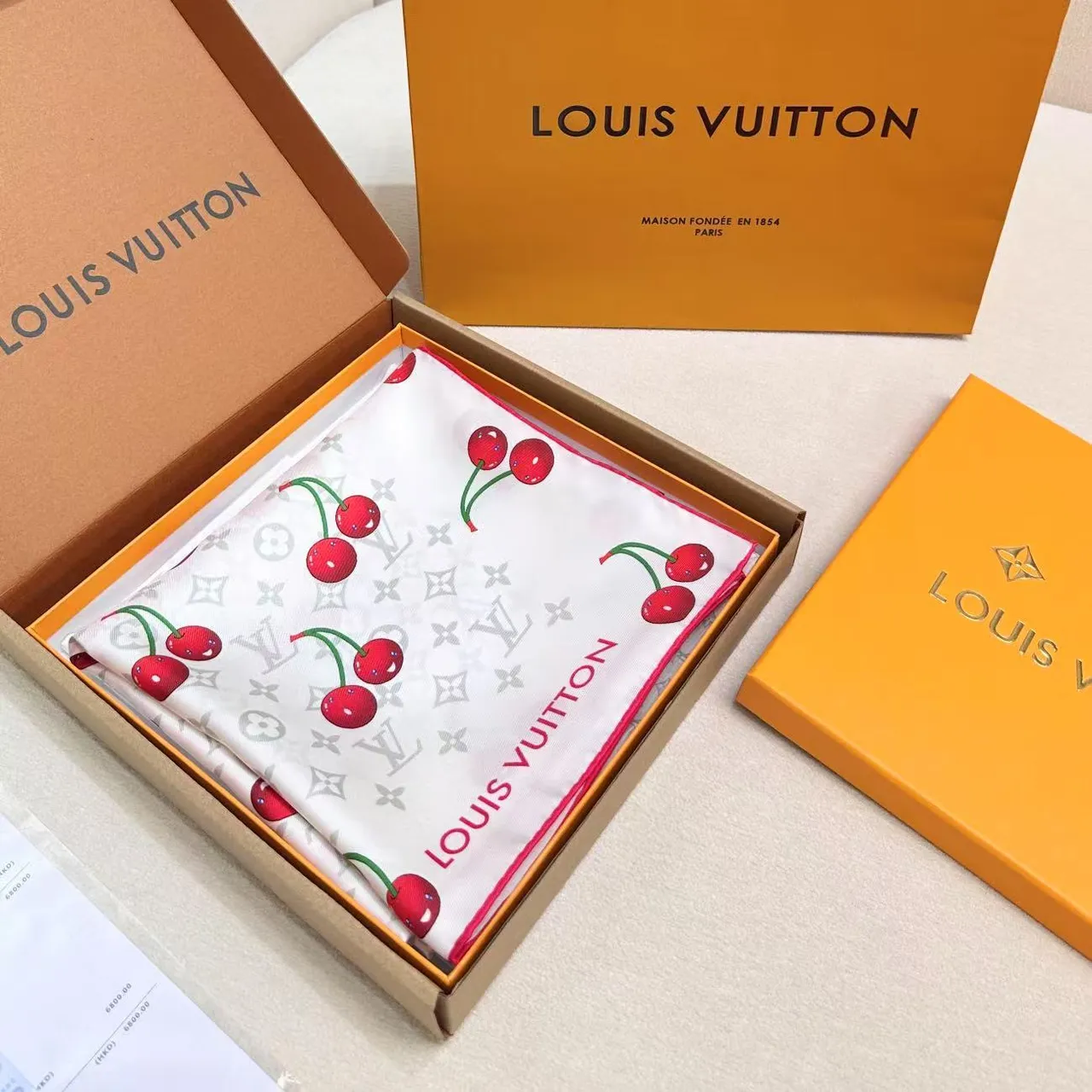 Louis Vuitton Cherry Print Monogram Silk Scarf 6