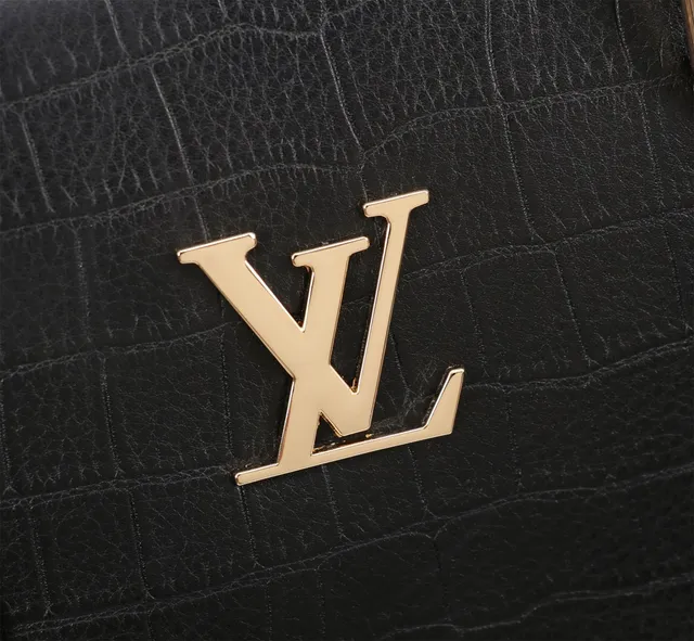 Louis Vuitton Croc-Embossed Black Business Handbag Gold Leather Rigid Rectangular Silhouette Boston Bag 5