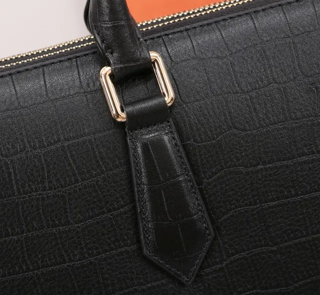 Louis Vuitton Croc-Embossed Black Business Handbag Gold Leather Rigid Rectangular Silhouette Boston Bag 7