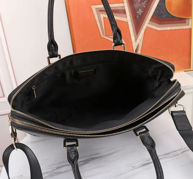 Louis Vuitton Croc-Embossed Black Business Handbag Gold Leather Rigid Rectangular Silhouette Boston Bag 8