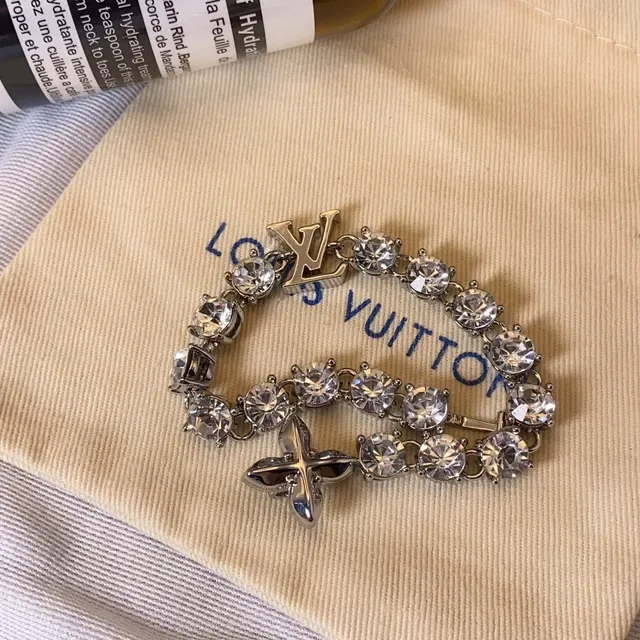 Louis Vuitton Crystal-Embellished LV Monogram Charm Bracelet 7