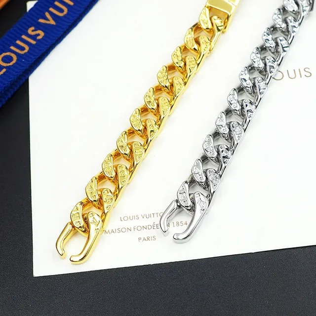 Louis Vuitton Curb-Link Engraved Plaque Silver-Tone Bracelet 2