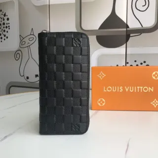Louis Vuitton Damier Cobalt Black Woven Leather Checkerboard Texture Long Wallet