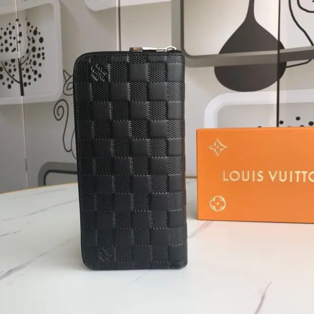 Louis Vuitton Damier Cobalt Black Woven Leather Checkerboard Texture Long Wallet 6