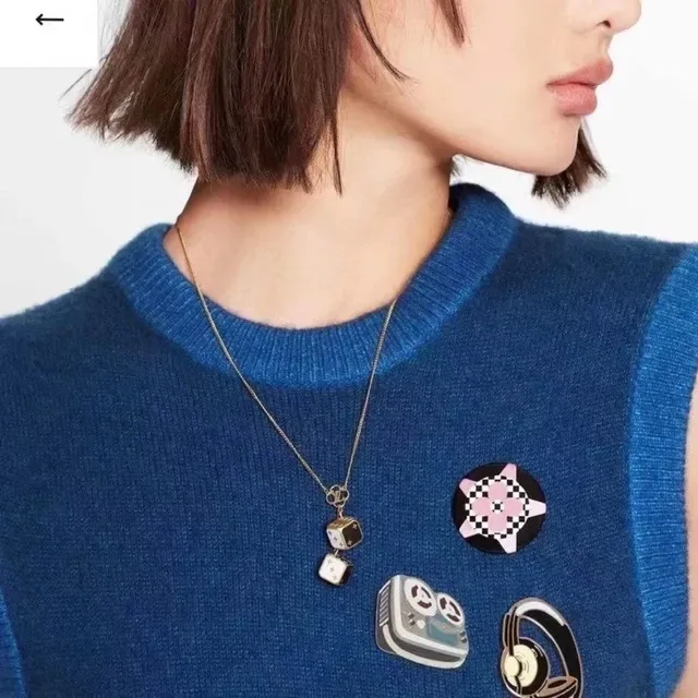 Louis Vuitton Dice Pendant Gold White Chain Dual Die-Shaped Enamel Pendants Necklace 9