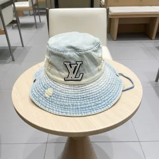 Louis Vuitton Distressed Denim Embroidered Monogram Bucket Hat