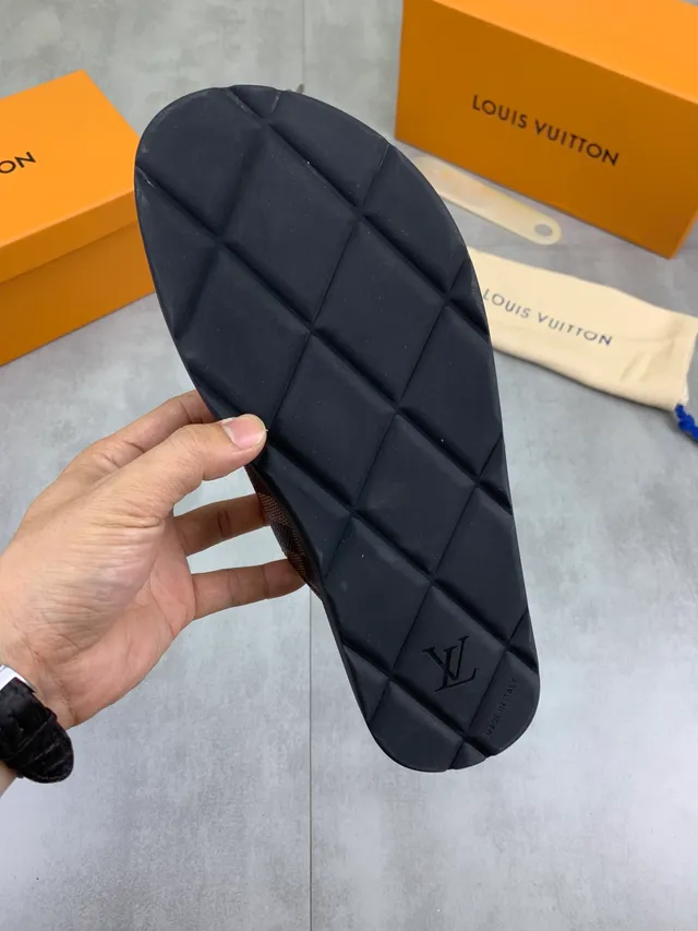 Louis Vuitton Double-Buckle Slide Brown Black Strap Damier Check Canvas Slippers 2