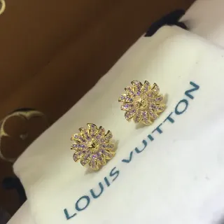 Louis Vuitton Floral Pavé Crystal Gold-Tone Stud Earrings
