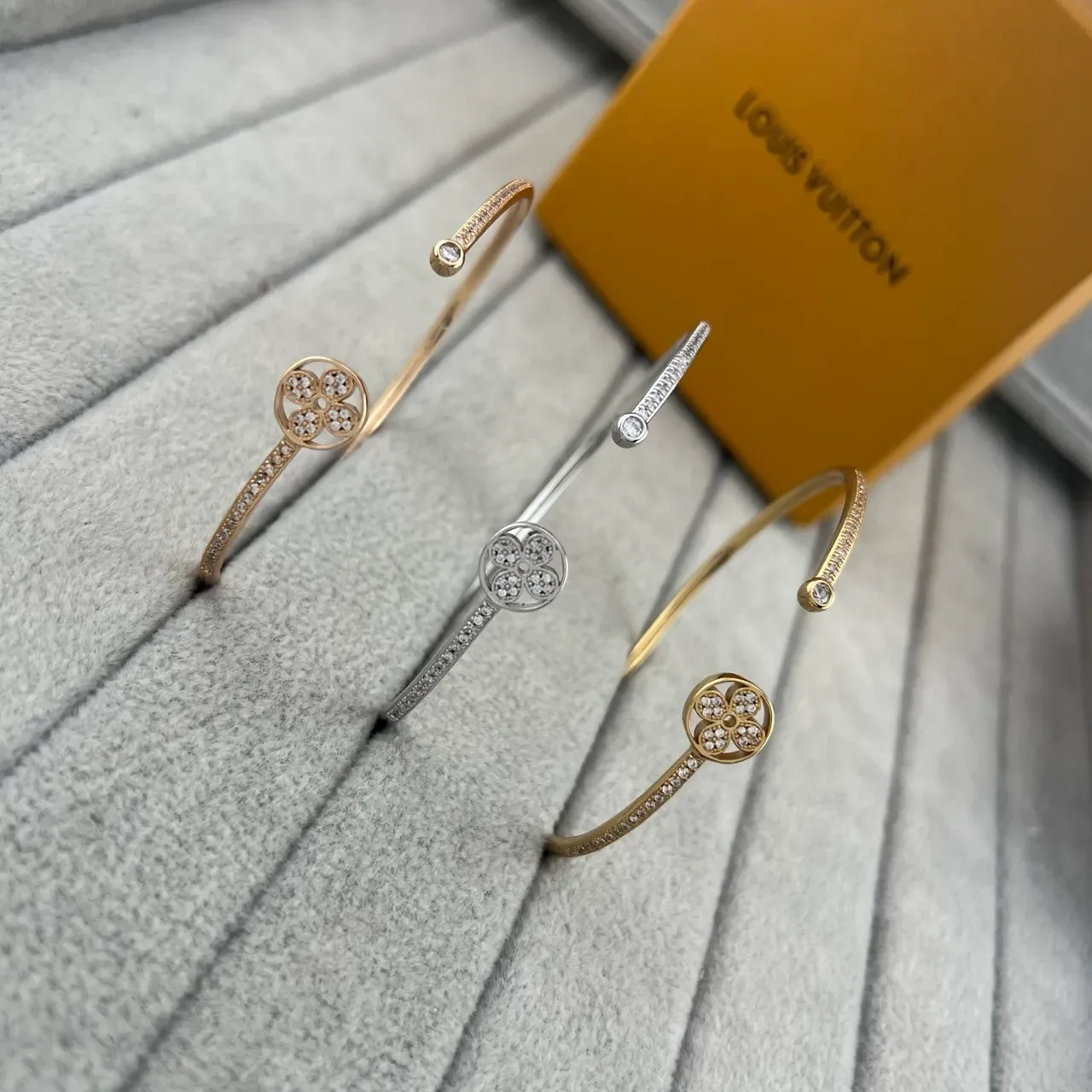 Louis Vuitton Floral Pavé Open Bangle Bracelets 8