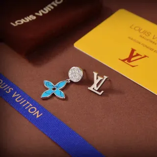 Louis Vuitton Flower and Monogram Asymmetrical Turquoise Enamel Earrings