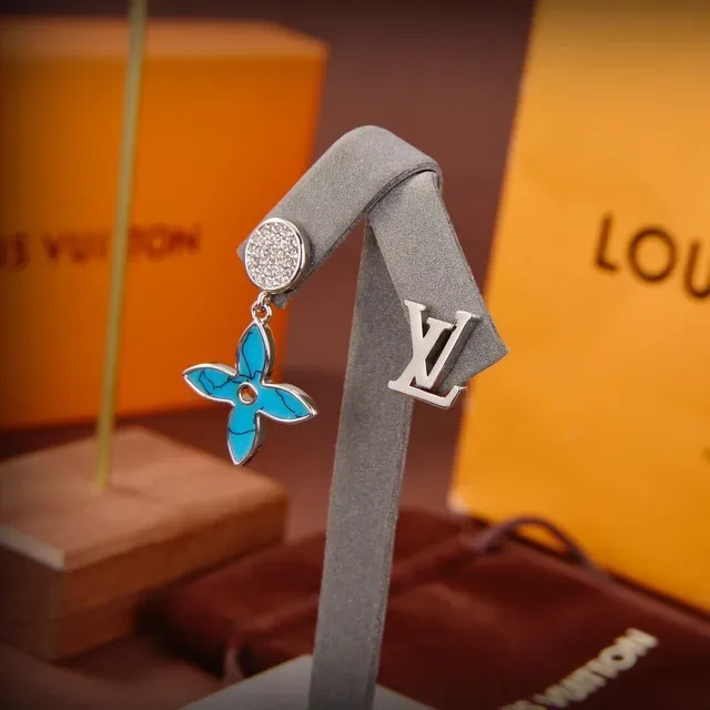 Louis Vuitton Flower and Monogram Asymmetrical Turquoise Enamel Earrings 2