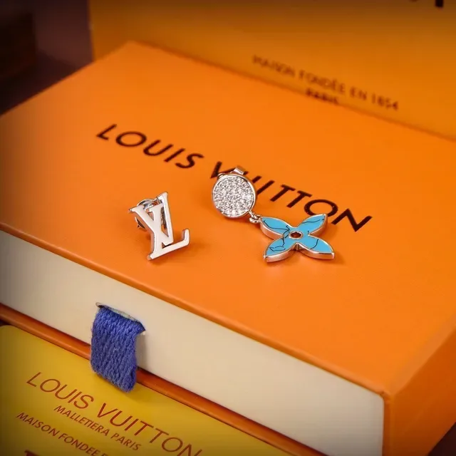 Louis Vuitton Flower and Monogram Asymmetrical Turquoise Enamel Earrings 3