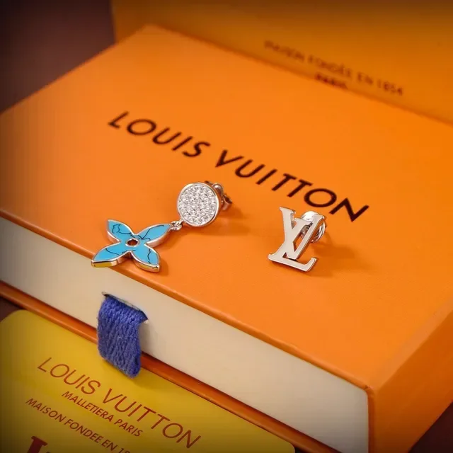 Louis Vuitton Flower and Monogram Asymmetrical Turquoise Enamel Earrings 4