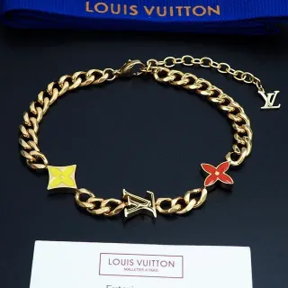 Louis Vuitton Flower Chain Gold-Tone Enamel Floral Charm Bracelet