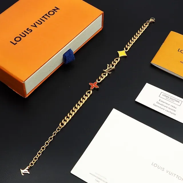 Louis Vuitton Flower Chain Gold-Tone Enamel Floral Charm Bracelet 2