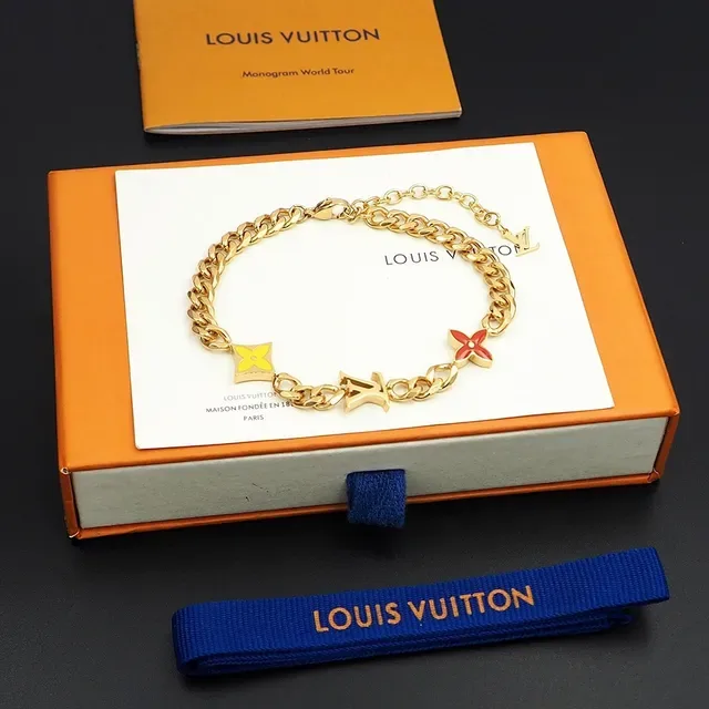 Louis Vuitton Flower Chain Gold-Tone Enamel Floral Charm Bracelet 4