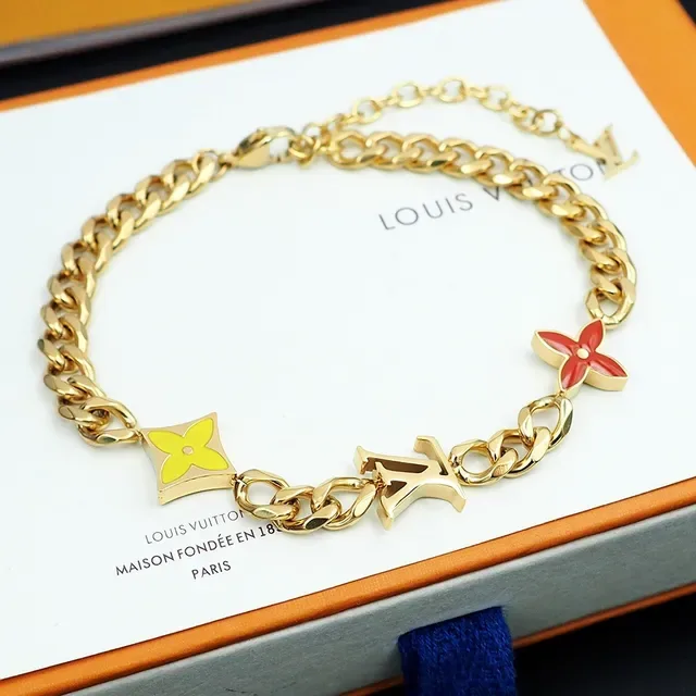 Louis Vuitton Flower Chain Gold-Tone Enamel Floral Charm Bracelet 5