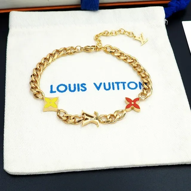 Louis Vuitton Flower Chain Gold-Tone Enamel Floral Charm Bracelet 7