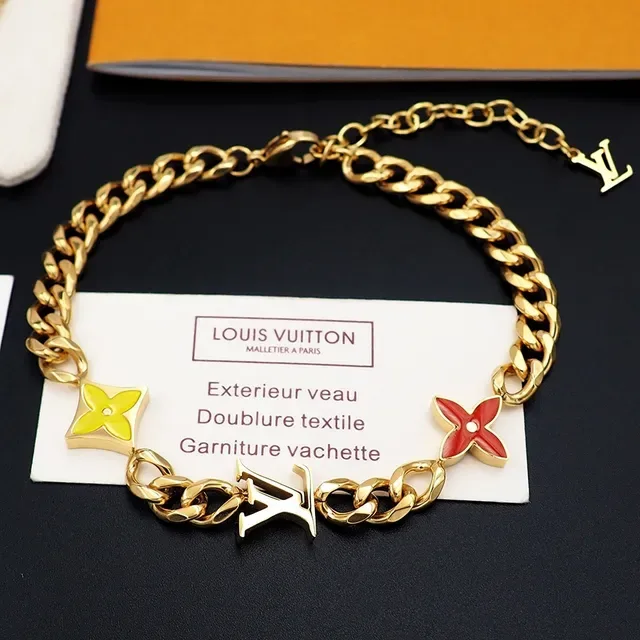 Louis Vuitton Flower Chain Gold-Tone Enamel Floral Charm Bracelet 8