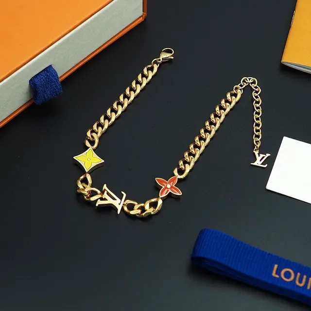 Louis Vuitton Flower Chain Gold-Tone Enamel Floral Charm Bracelet 9