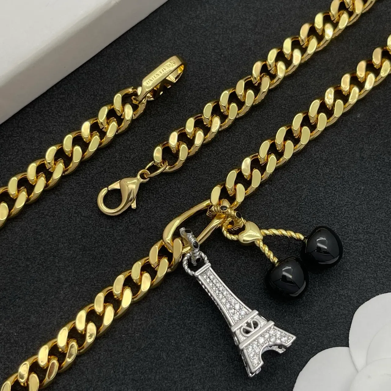 Louis Vuitton Gold Black Curb-Link Chain LV Monogram Links Necklace 3
