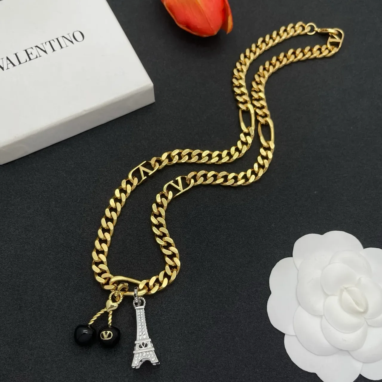 Louis Vuitton Gold Black Curb-Link Chain LV Monogram Links Necklace 7