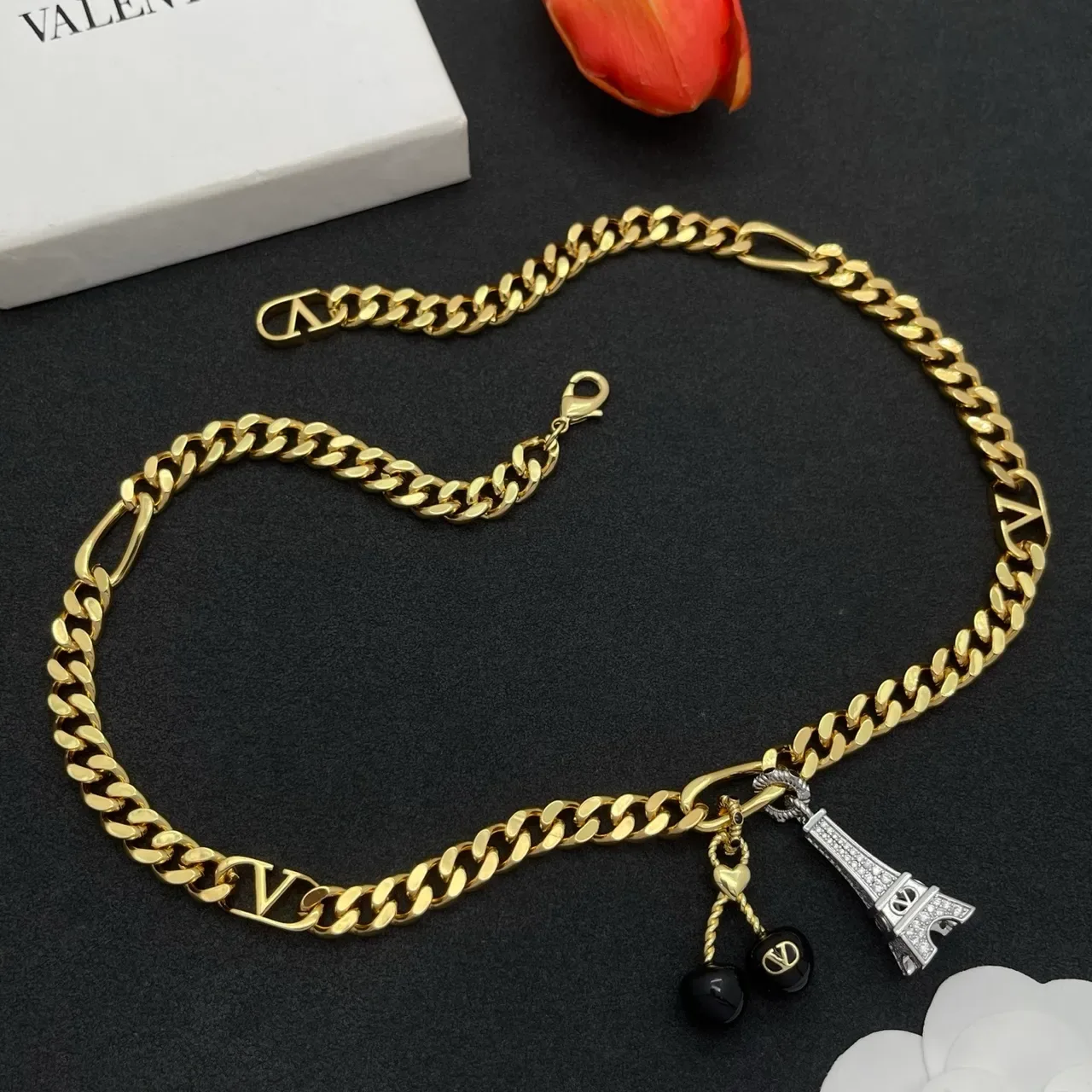 Louis Vuitton Gold Black Curb-Link Chain LV Monogram Links Necklace 8