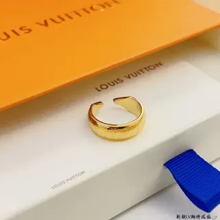 Louis Vuitton Gold Blue Monogram-Engraved Open-Adjustable Ring