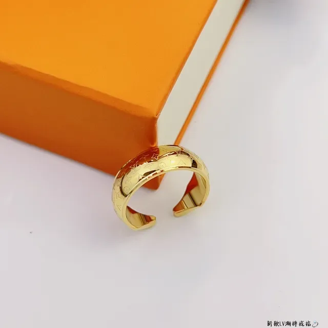 Louis Vuitton Gold Blue Monogram-Engraved Open-Adjustable Ring 2