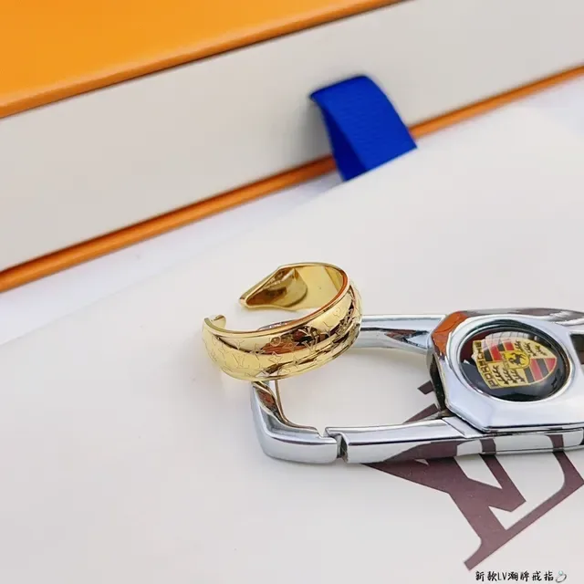 Louis Vuitton Gold Blue Monogram-Engraved Open-Adjustable Ring 3